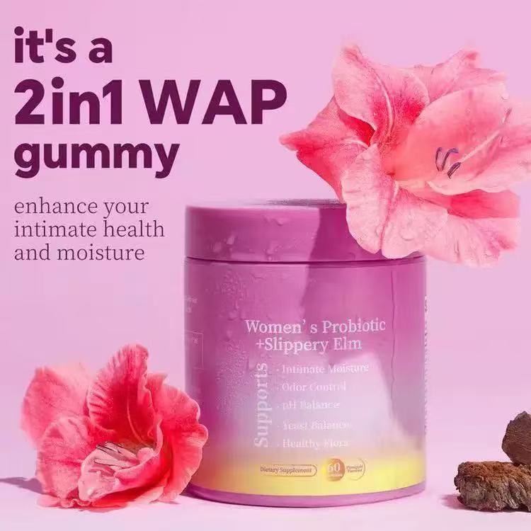 Pineapple-flavored feminine probiotic gummies with slippery elm